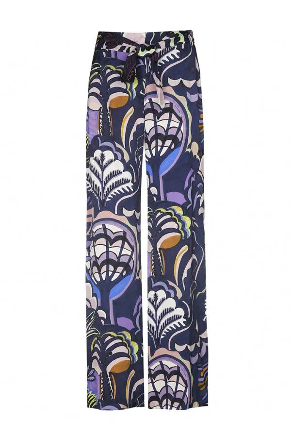 Caroline Biss PURPLE PRINT LOOSE FITTING STRAIGHT TROUSERS